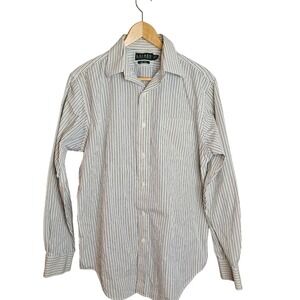 Lauren Ralph Lauren Men Non Iron Striped Dress Shirt 15.5 34/35 White Blue Black